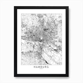 Hamburg White Map Art Print