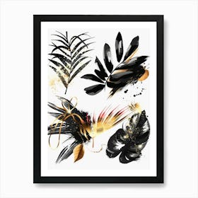 Set Of Black And Gold Leaves Art Print