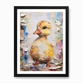 Textured Mixed Media Duckling Collage 1 Art Print