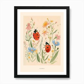 Folksy Floral Animal Drawing Ladybug 2 Poster Art Print