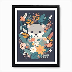 Cute Kawaii Flower Bouquet With A Foraging Possum 2 Art Print