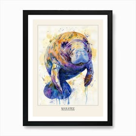 Manatee Colourful Watercolour 2 Poster Art Print