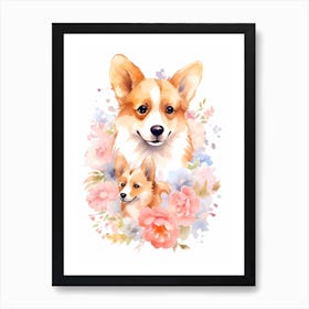 Adorable Mom & Pup Corgi Watercolor Art Print