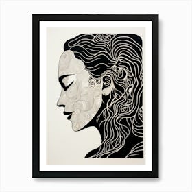 Profile Of Face Linocut Inspired  4 Art Print