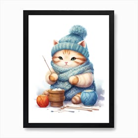 Kawaii Cat Drawings Knitting 2 Art Print