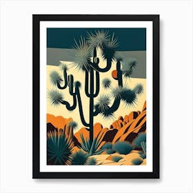 Joshua Tree Pattern Retro Illustration (9) Art Print