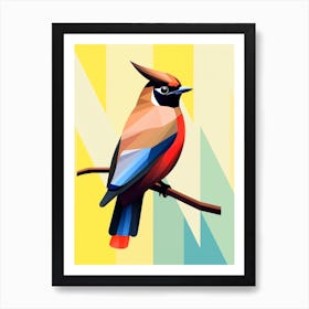 Colourful Geometric Bird Cedar Waxwing 4 Art Print