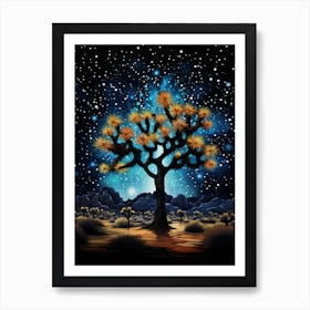 Joshua Tree With Starry Sky In Gold And Black (2) Art Print