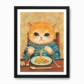 Tan Cat Pasta Lover Folk Illustration 3 Art Print