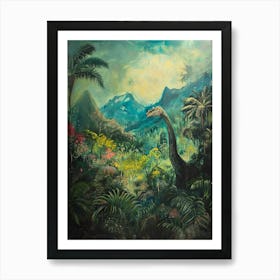 Dinosaur In The Jungle Painting 1 Art Print