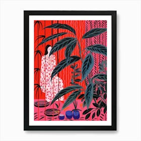 Pink And Red Plant Illustration Chinese Evergreen 3 Art Print