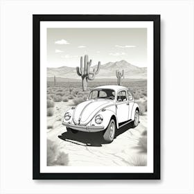 Volkswagen Beetle Desert Drawing 8 Art Print