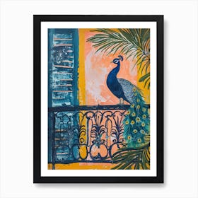 Brushstrokes Peacock On A Balcony  3 Art Print