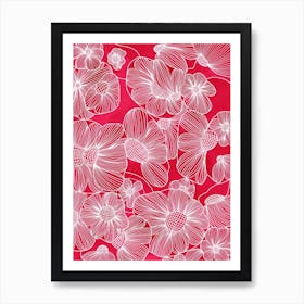 Floral Abstract White On Pink  Art Print