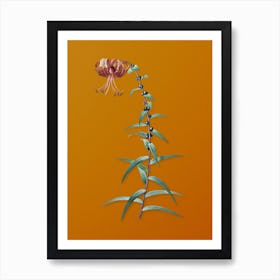 Vintage Tiger Lily Botanical on Sunset Orange n.0605 Art Print