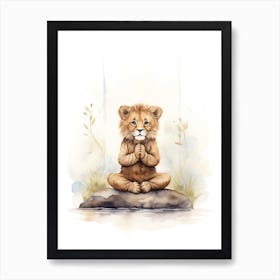 Meditating Watercolour Lion Art Painting 3 Art Print