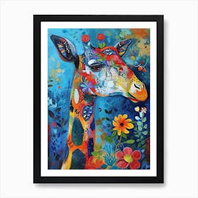 Giraffe With Flowers Painting 3 Art Print