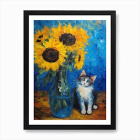 Still Life Of Delphinium With A Cat 1 Art Print