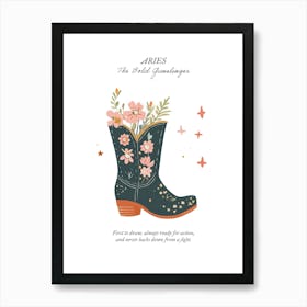 Aries Cowboy Boots Zodiac Preppy Western Cowgirl Art Print