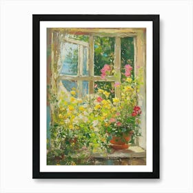 Freesia Flowers On A Cottage Window 1 Art Print