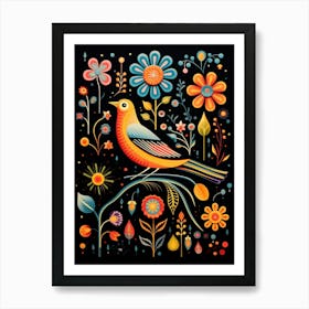 Folk Bird Illustration Cowbird 4 Art Print