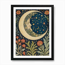 Moon And Flowers Style William Morris 3 Art Print