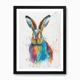 Arctic Hare Colourful Watercolour 3 Art Print