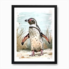 Humboldt Penguin Andrews Bay Watercolour Painting 4 Art Print