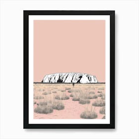 Ayers Rock Australia Color Line Drawing (7) Art Print