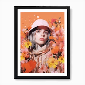 Billie Eilish Orange Floral Collage 2 Art Print