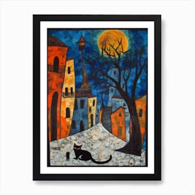 Painting Of Havana With A Cat In The Style Of Surrealism, Miro Style 4 Art Print