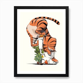 Tiger Drinking From Toilet Art Print