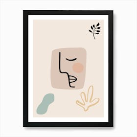 Face And Leaves. Boho woman — boho poster, boho wall art Art Print