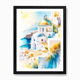 Santorini Greece Buildings Watercolour Pastel Tropical Destination Art Print