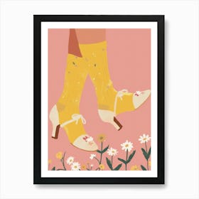 Woman White Shoes With Flowers 3 Art Print