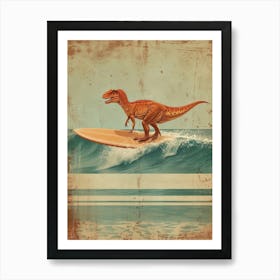 Vintage Carnotaurus Dinosaur On A Surf Board 2 Art Print