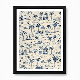 Blue And White Palm Trees 6 Art Print