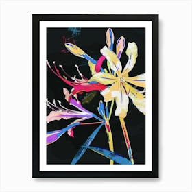 Neon Flowers On Black Agapanthus 1 Art Print