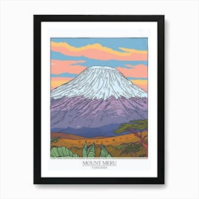 Mount Meru Tanzania Color Line Drawing 1 Poster Art Print