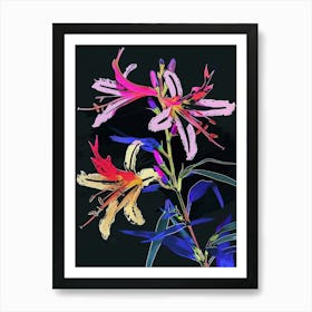 Neon Flowers On Black Lobelia 3 Art Print