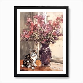 Drawing Of A Still Life Of Statice With A Cat 1 Art Print