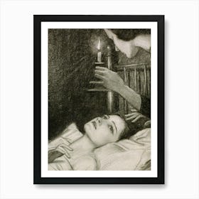 Woman With Candle Looking Down At Girl In Bed (Between 1890 And 1948) By Wladyslaw Theodore Benda Art Print