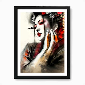 Japan Traditional Geisha Illustration By Ad 161 Art Print