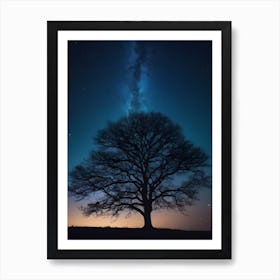 Lone Tree In The Night Sky, almost sunrise Art Print