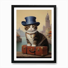 Cute Vintage Cat In A Hat Cat Lover Art Print