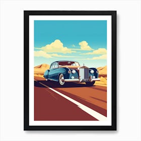 A Rolls Royce Phantom Car In Route 66 Flat Illustration 1 Art Print