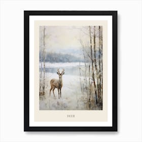 Vintage Winter Animal Painting Poster Deer 2 Art Print