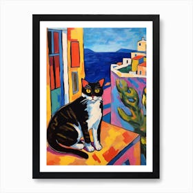 Painting Of A Cat In Rhodes Greece 3 Art Print