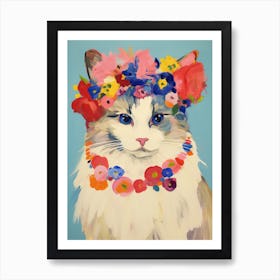 Ragdoll Cat With A Flower Crown Painting Matisse Style 2 Art Print