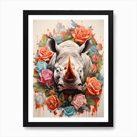 Rhino With Roses 1 Póster